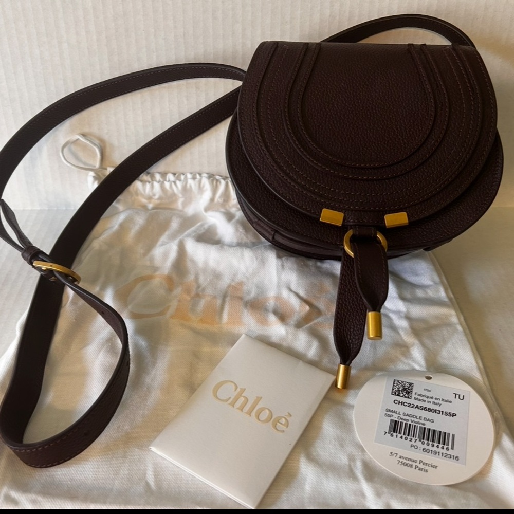 Chloe Small Marcie Saddle Bag Deep Violine EUC Retail $1350 - Picture 3 of 14